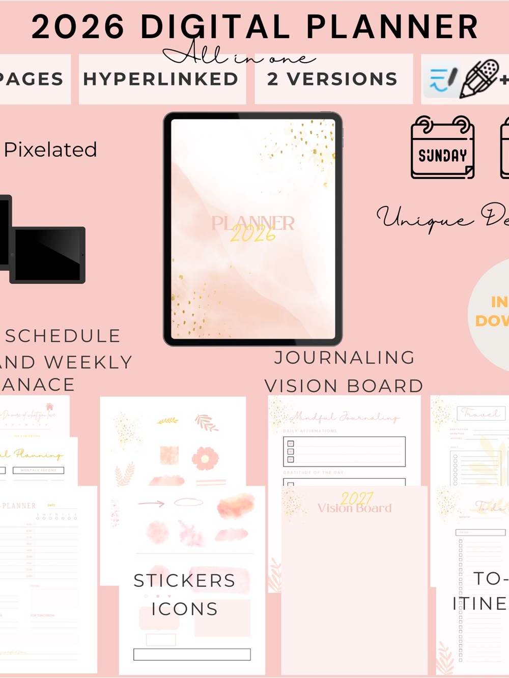 2026 Digital Planner Daily Weekly Monthly stickers finance class journaling